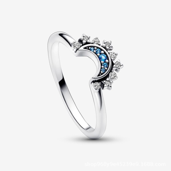 Sterling Silver Sparkling Rising Sun Ring Sparkling Blue Moon Ring Combo 2-i-1 Ring Dam moon 54