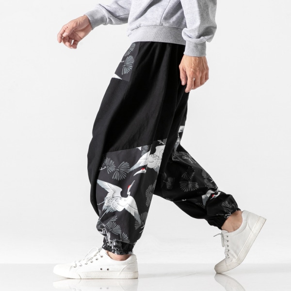 Männs Lösa Byxor Med Låg Stigning, Stora Stigningspatchwork, Trendiga Casualbyxor 3XL
