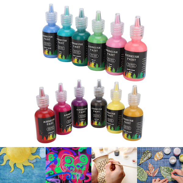 12 Färger Airbrush-färgset 348ml, DIY Flytande Bläck för Bilhantverk, Kakel, Stenar och Konstprojekt, Ultratunn Spets, Vattenbaserad, Lätt att Använda