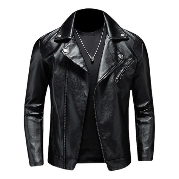 Man Jacka Casual Herr Lapel Multi Läder Motorcykel Läder Jacka Kappa Enkel dragkedja Slim Casual Man Kläder 4XL