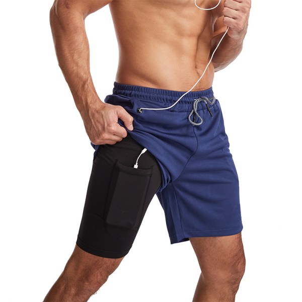 Baddräkter för Män, Baddräkter med Kompressionsfoder 2 i 1 Snabbtorkande Stretchiga Herrbaddräkter Surfstrandshorts med 2 Fickor med Dragkedja Black L