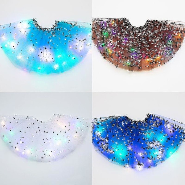 Dam led kjol Light Up Star Dance Kjolar Layered Balett Tutus Elastisk Mesh Tyll Minikjol Fest Karneval Kostym Coffee Adult