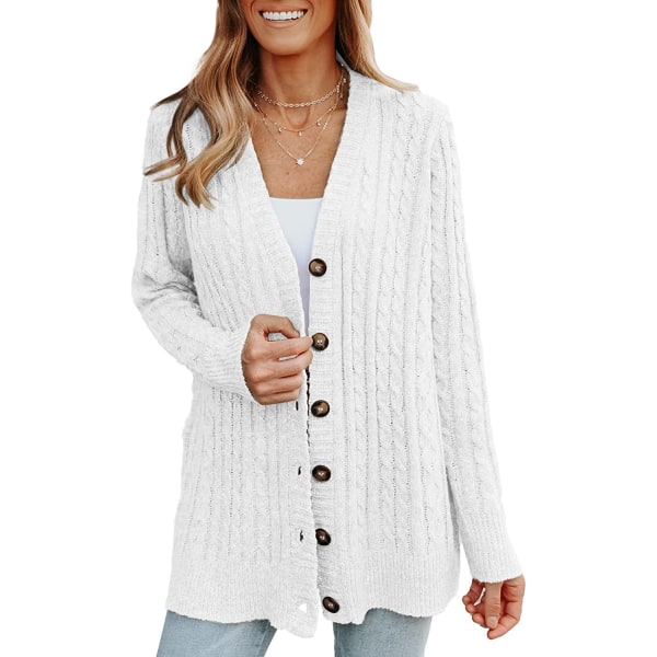 Lätt sommarcardigan för kvinnor med knappar, randigt mönster, långa ärmar, avslappnad, bekväm, tunn cardigan white XXL