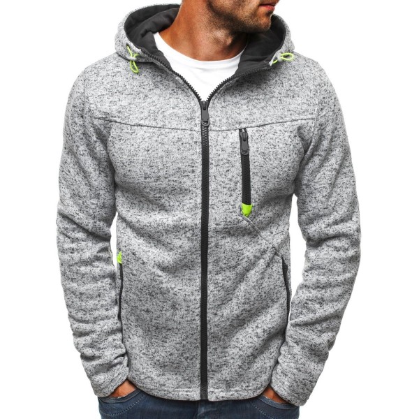 Sport Casual Printed Sweatshirt Fleece Cardigan Huva U-hals Modejacka GREY M