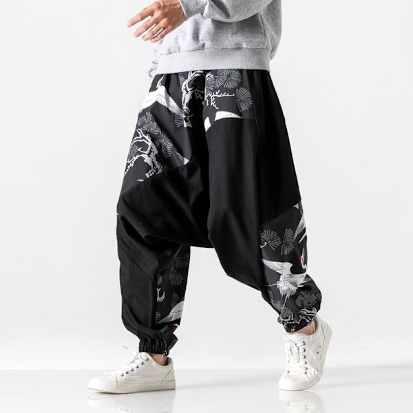 Männs Lösa Byxor Med Låg Stigning, Stora Stigningspatchwork, Trendiga Casualbyxor 3XL
