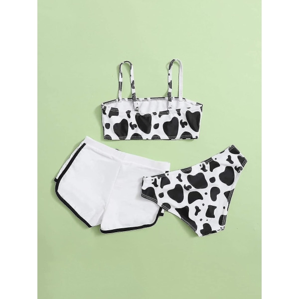 Baddräkter flickor 3 delar, print bikini baddräkt med shorts S