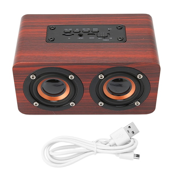 Portabel Retro Bluetooth-högtalare med inbyggd mikrofon, trådlös högtalare med minneskort, USB & AUX-ingång, MP3-stöd, röd träimitation