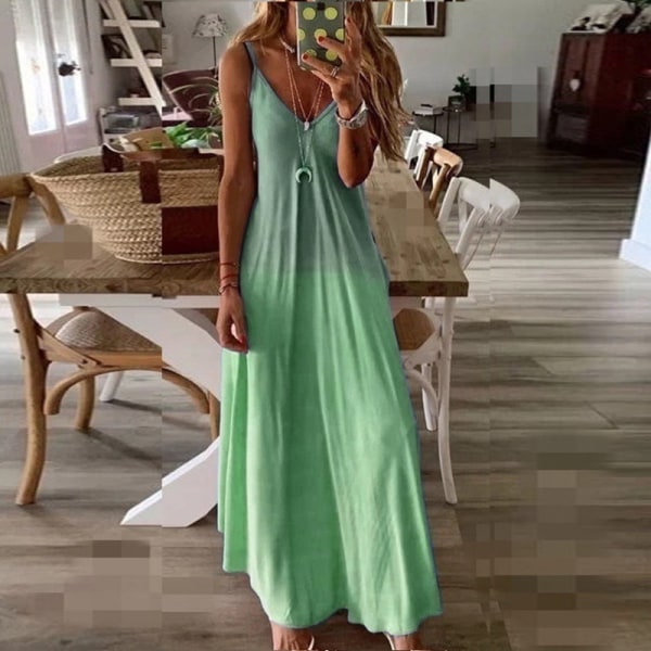 Sexig klänning med V-ringad dam sommarmode Tunn version Lång kjol Lös Stora Casual hängslen Enfärgad green S
