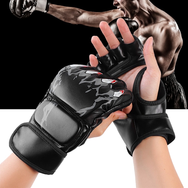 Boxningshandskar för Män & Kvinnor, Halvfinger Kickboxning Sparring Handskar Öppen Handflata Säckträning Handskar Svart Hållbar Andningsbar