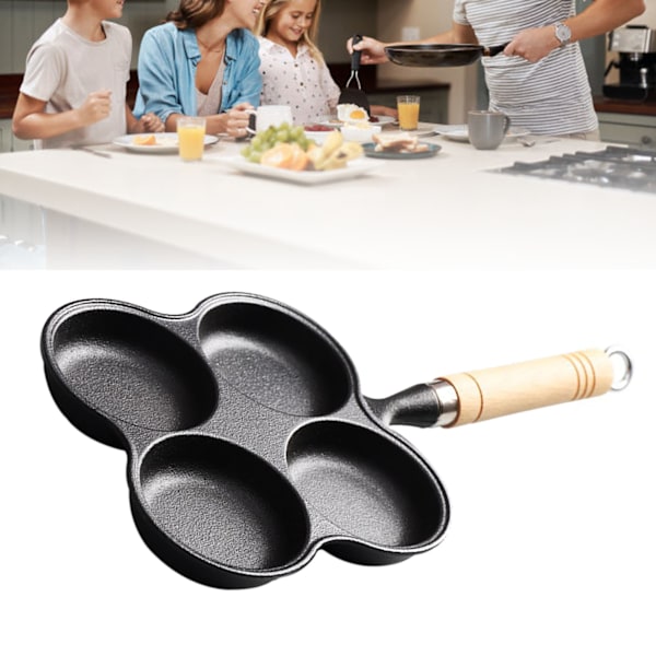 Gjutjärnspanna för ägg, 4 koppar, anti-klibb, non-stick, för induktion och gasspis, jämn värmefördelning, enkel rengöring