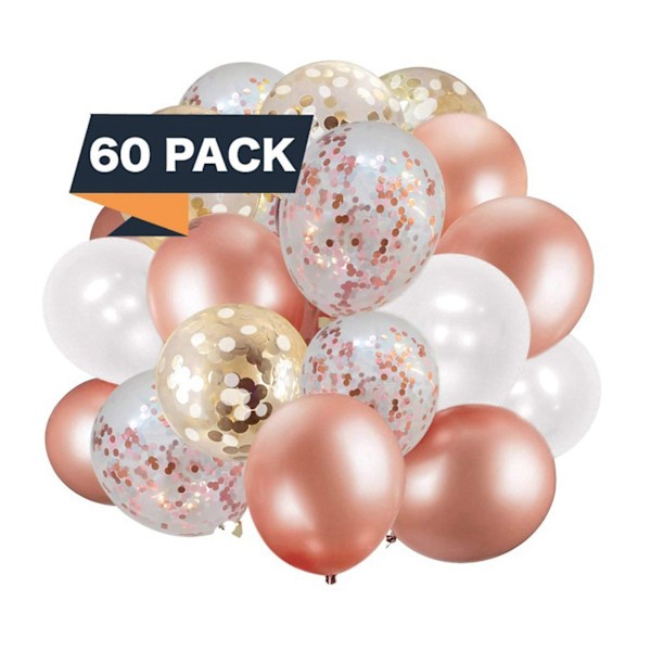 Rosa, Vita, Roséguld Latexballonger 12 tum 60 st med Paljetter, Perfekt för Födelsedagsfest Bröllopsdekorationer, Typ 7, Hållbara och Långvariga