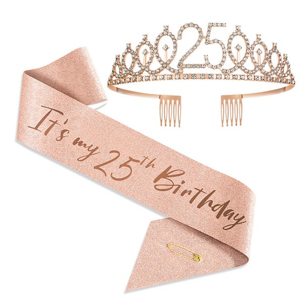 Födelsedagssjal och tiara Roséguld Födelsedagssjal Krona 40 & Fabulous Axelband och Tiara för Kvinnor 85 Rose Set