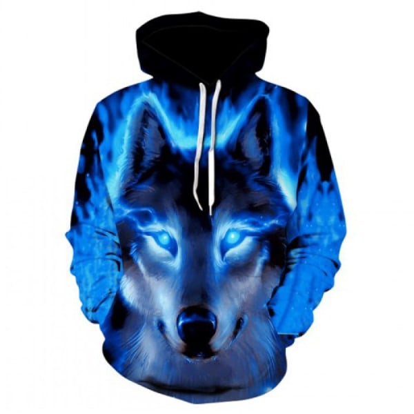 Wolf Totem Mode Män Kvinnor 3D-utskrift Luvtröja, Glänsande Wolf Design Sweatshirt Pullover Höst Vinter Sweatshirt blue4 4XL