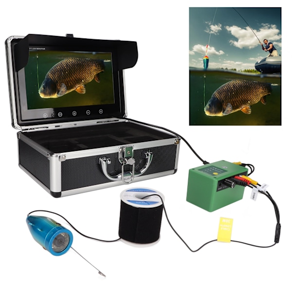 Underwaterfiskekamera 30m 1000TVL Megapixlar 10.1in TFT Färgskärm med 15 Infraröda Lampor för Fiske, 100-240V EU-kontakt