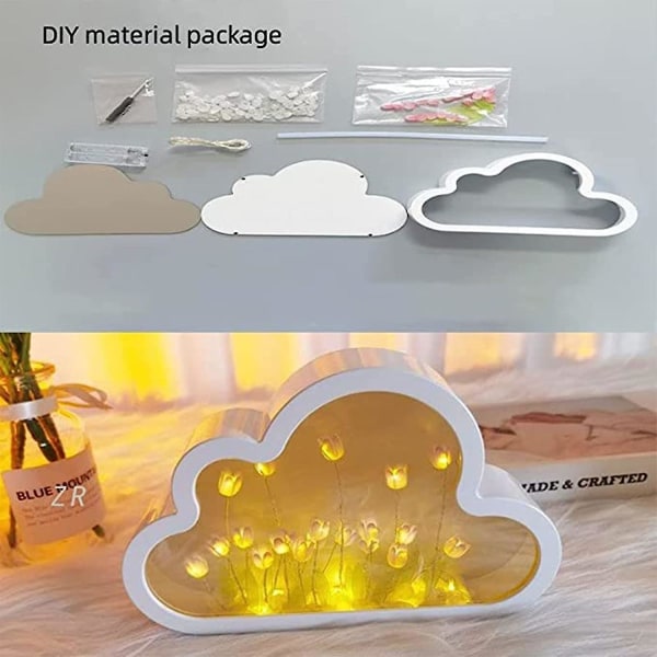 Cloud Tulip Lamp, Cloud Tulip Lamp Mirror, Tulip Cloud Led Mirror Lamp, Diy Cloud Tulip Mirror Liten nattlampa Vardagsrum Skrivbordsdekoration Birthd Purple