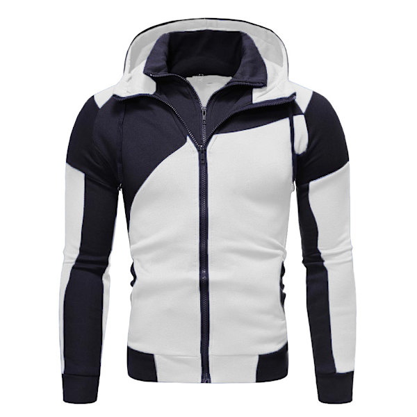 Herrar Färgblockerad Dubbellager Dragkedja Huvtröja Trendig Cardigan Slank Personlig Casual Topp WHITE S