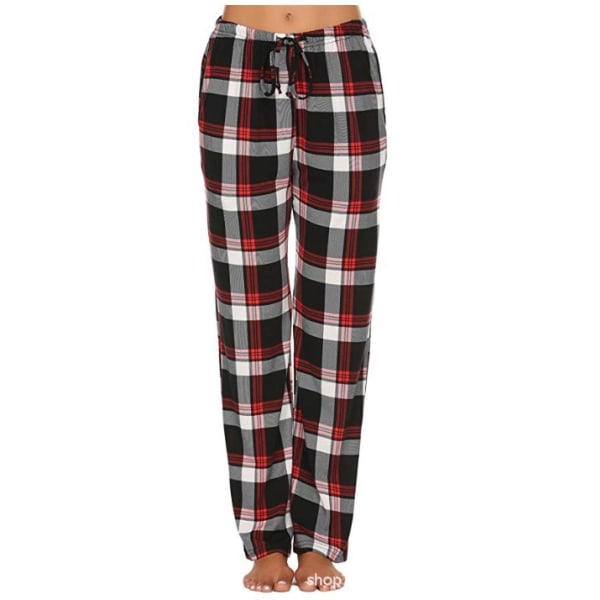 Mjuk Flanell Rutig Pyjamasbyxa för Män Wine Red Black XL