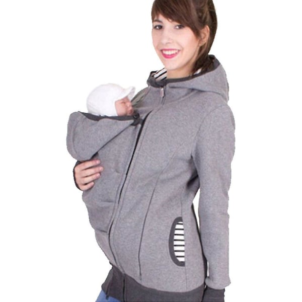 Fashionabla multifunktionella 3 i 1 mamma känguru jacka tröja Gravid jacka för kvinnor Grey S