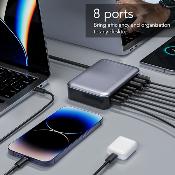 8-Port USB C Laddningsstation 235W PD65W Snabb Bordsladdare för MacBook 100-240V Multi-Port USB-laddare