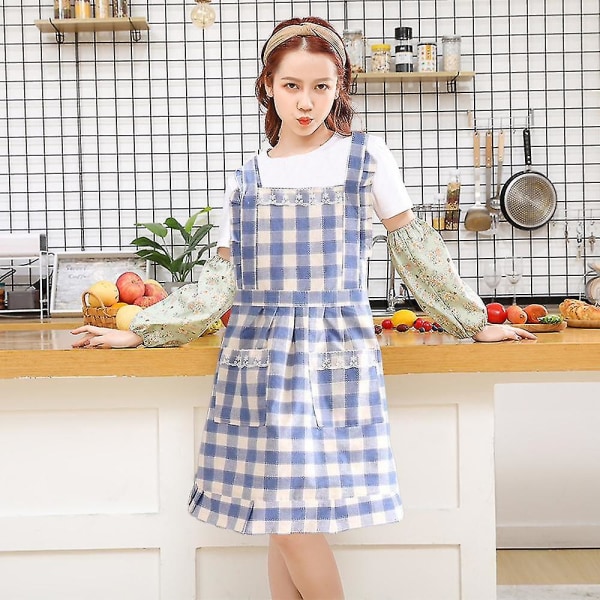 Matlagningsförkläde för kvinnor med fickor, haklappsförkläde i lager för matlagning, bakning, grillning och trädgårdsarbete Blue