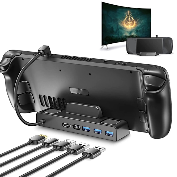 Steam Deck 5-i-1 Dockningsstation med RGB-belysning, 4K HDMI 2.0, USB-hub, HD Multimedia Interface för spelkonsol, förbättrad spelupplevelse