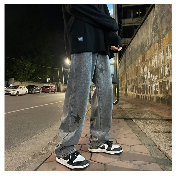 Streetwear Y2K Jeans Tonåring Skateboard Byxor Streetwear Sweatpants 2023 Harajuku Hip Hop Print Lösa Män Rock Raka Byxor med vida ben blue XL