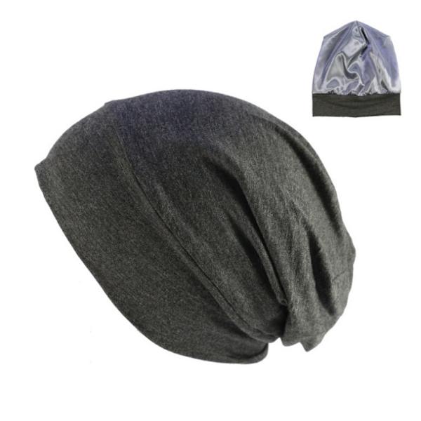 Satinfodrad Beanie, Siden Beanie Sovhatt Hårtäckande Bonnet Slouchy Beanie Natt Sovhatt Justerbar För Lockigt Svart Hår Dark Gray