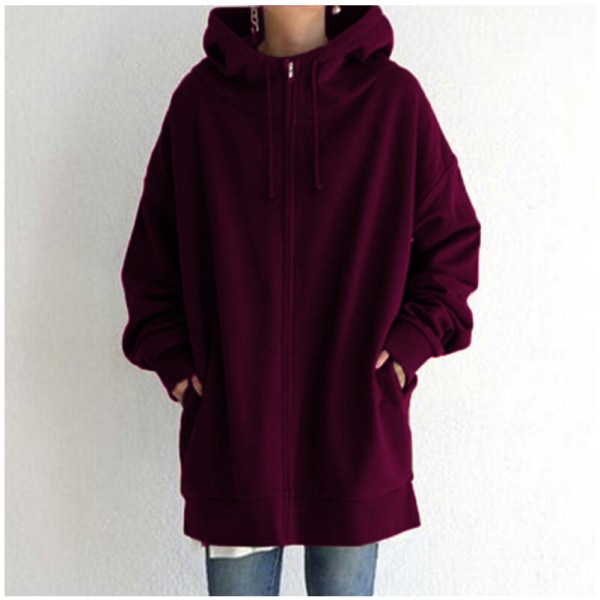 Dam Hoodie Tunika Vinter Varm Fleecejacka Casual Oversize Sweatshirt Kavaj Dragkedja Upp Hoodie Med Fickor Dark-Purple M