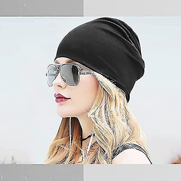 Satinfodrad Beanie, Siden Beanie Sovhatt Hårtäckande Bonnet Slouchy Beanie Natt Sovhatt Justerbar För Lockigt Svart Hår Beige