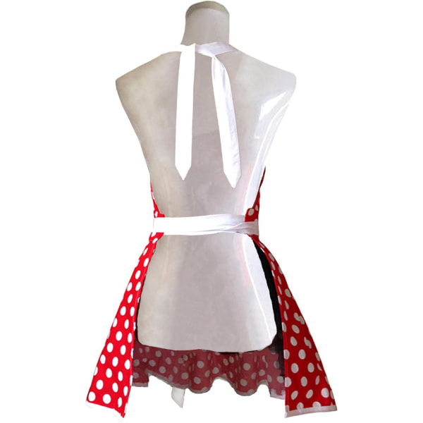 Söt Röd Retro Köksdam Apron Klänning i Bomull med Polka Dot Mönster Vintage Jul Black Red