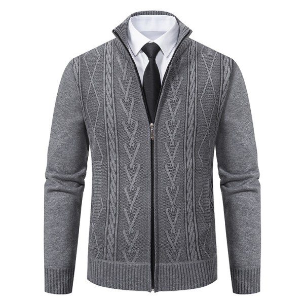 Vinterkofta herr ståkrage mode jacquard förtjockad varm casual tröja jacka grey L