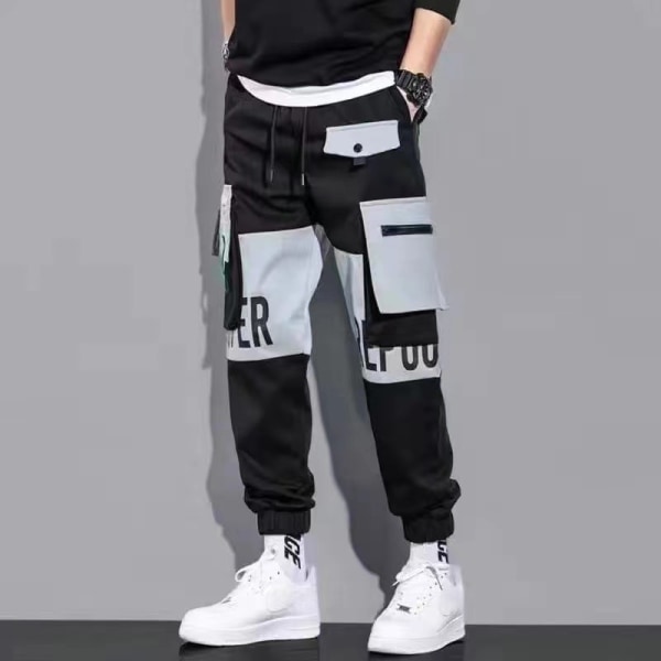 Casual Sports Byxor High Street Slim Overall Herr Byxor Snabbtorkande Tunna Funktionsbyxor black 5XL