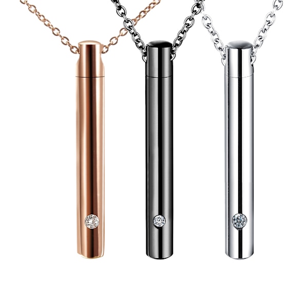 Cylinder Askkapsel Halsband i Rostfritt Stål, Minnesbehållare för Husdjur White K