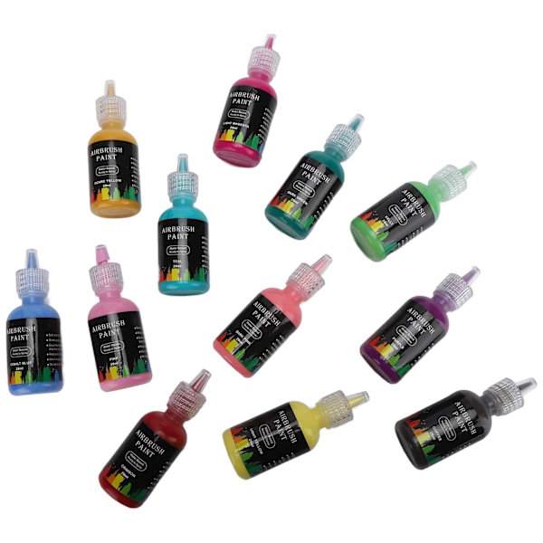 12 Färger Airbrush-färgset 348ml, DIY Flytande Bläck för Bilhantverk, Kakel, Stenar och Konstprojekt, Ultratunn Spets, Vattenbaserad, Lätt att Använda