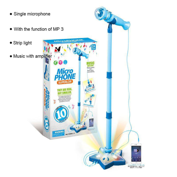 Set, leksak med musik och färgglada lampor, justerbar höjdmikrofon med stativ, karaokeleksakpresent för pojkar, flickor, T Blue Single Mark