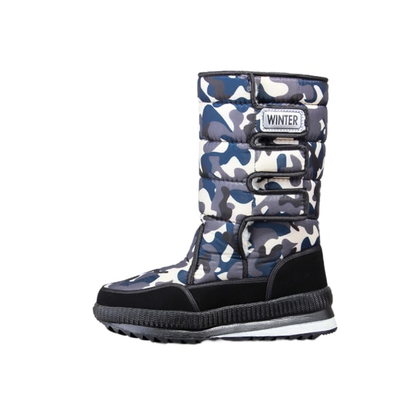 Snowboots Herr Vattentät Herr Vinterkängor Med Päls Vinterskor Halksäkra Herrstövlar Plattform Tjock Plysch Varm Plus Size Men-Blue 37