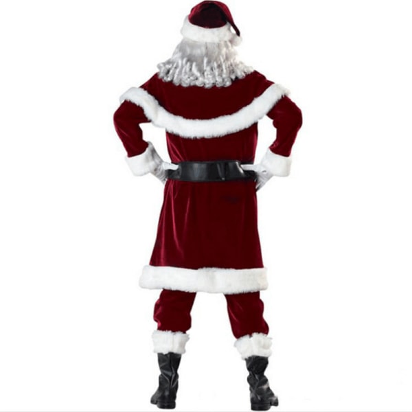 Röd jultomtekostym Deluxe Fancy 8-delad julfest Cosplay-kostym för män för barn Santa-Claus L