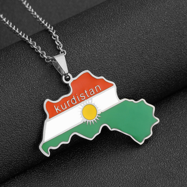 Kurdistan Karta Och Flagga Hängsmycke Halsband För Älskare Män Kvinnor Etniska Smycken Kurdistan Patriotisk Present Steel Color