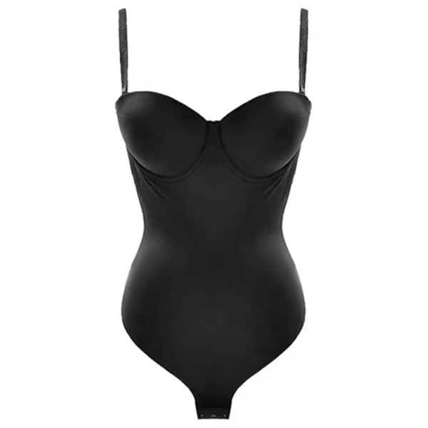 Rygglös Kroppsshaper för Kvinnor Push Up BH Låg Rygg Tanga Bodysuit Black XXL