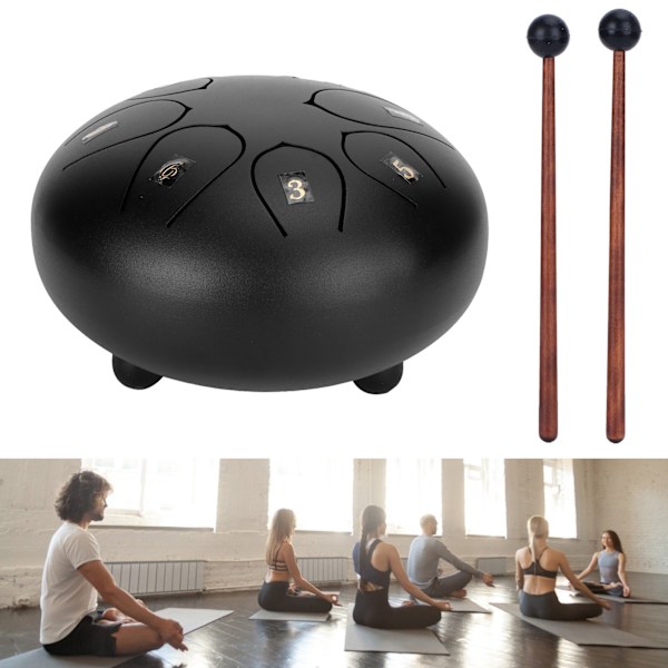 8-Tons Eterisk Handpantrumma Percussioninstrument 6 tum Tungtrumma med Trumstock, Svart, 8-Tons Musikalisk Handpantrumma Set