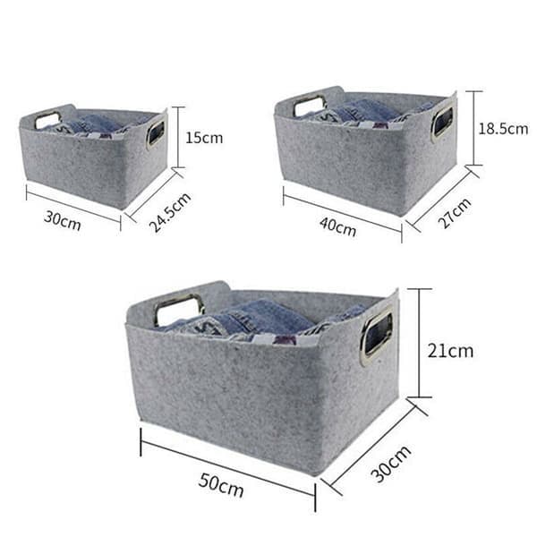 Filt Opbevaringskurv Tøj Organizer Diverse Beholder, Lysegrå, Størrelse S Light grey S