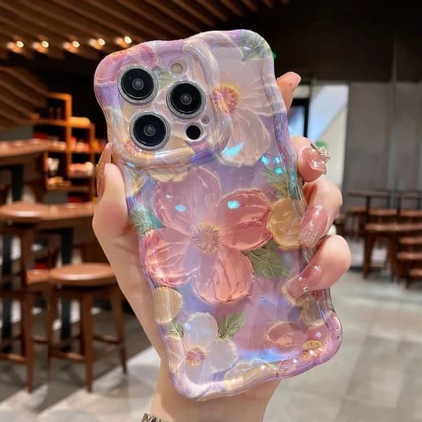 Silikontelefondeksel til iPhone 16, støtsikkert, blomsterdesign, rosa Pink For iPhone 16