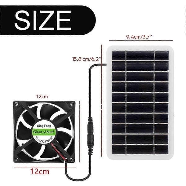 12V 30W Solcelledrevet Ventilator for Loft, Drivhus, Bobil, Båt