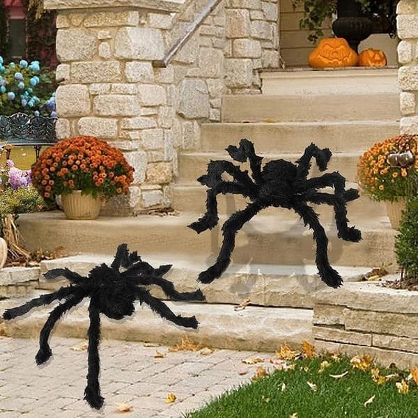 Halloween uhyggelig stor sort behåret edderkop pynt til hjemmefest sort 125 cm