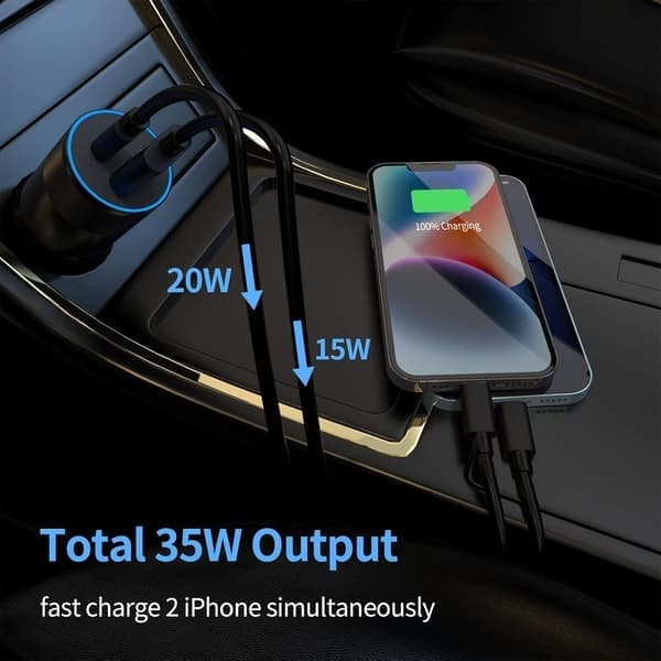 2025 Seneste Model 35W USB C Hurtig Biloplader [Apple MFi-certificeret] til iPhone 14 Pro/14 Pro Max/14 Plus, iPhone 13/12/11/Mini/XS/XR/8