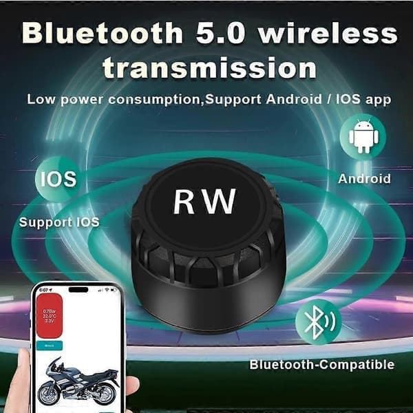 Bluetooth Bil TPMS Dekktrykkovervåkingssystem med 2 eksterne sensorer Motorsykkel Bildekktrykksensor for iOS Android