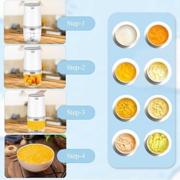 Mini-blender til babyer, mini-foodprocessor 300 ml, babyblender, mini-elektrisk hakker, mini-foodprocessor med USB-opladning