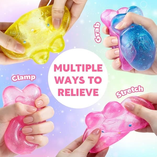 Glitrende kanin stresslindrende squishy legetøj, blød klemme-kanin fidget-bold til angst, ADHD og autisme, sensorisk beroligende legetøj (blå), blå blue