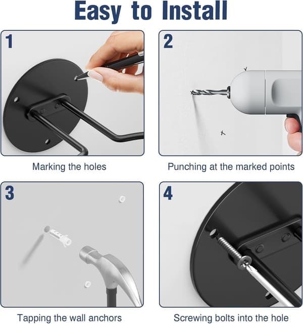 Väggmonterad bollhållare för pojkrum, svart, 2-pack