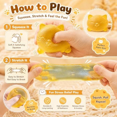 Cool Kat Squishy Fidget Legetøj, Gul Taba Squishy Kat Klemmelegetøj Yellow